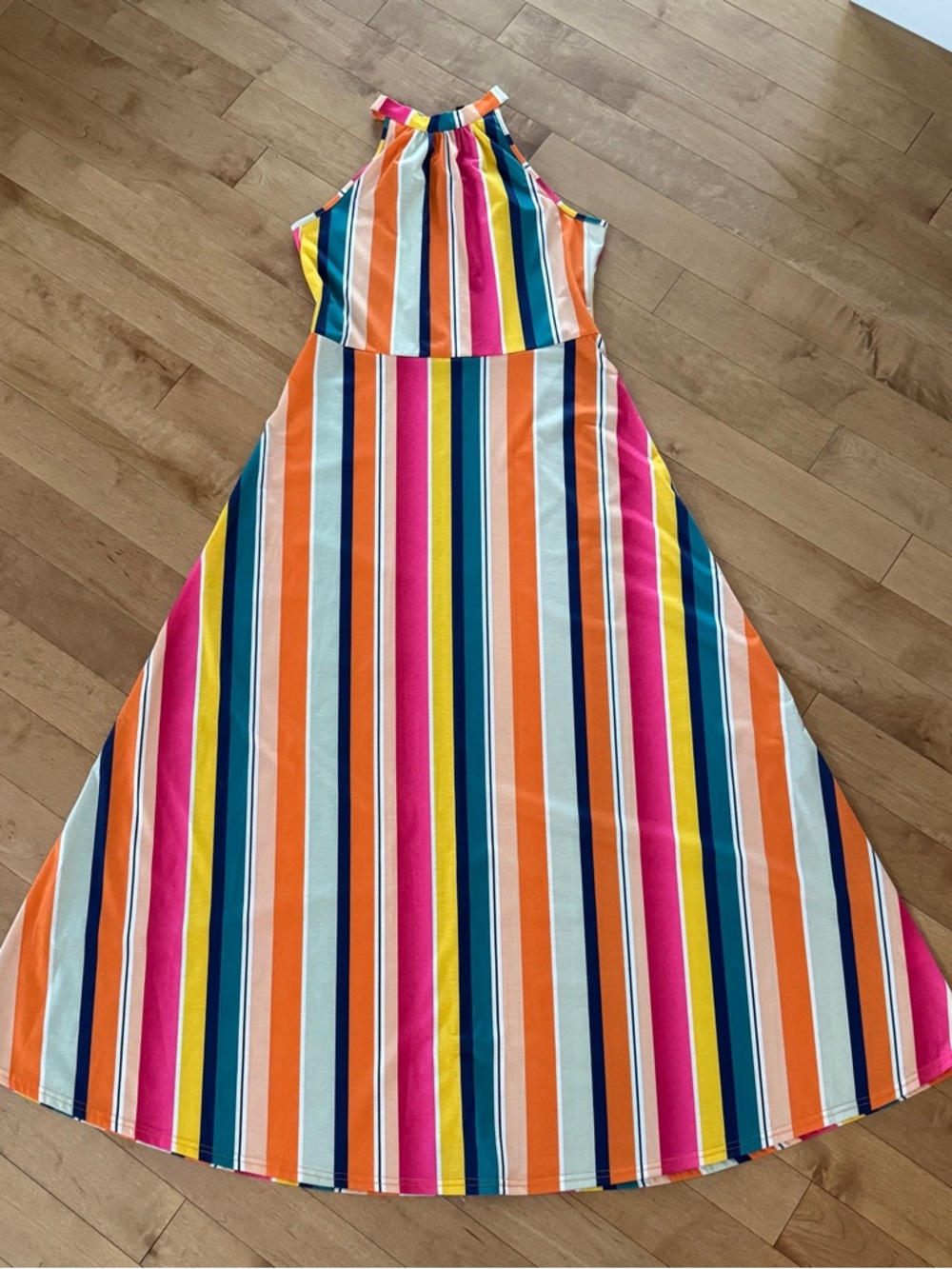 Striped Rainbow Halter Maxi Dress